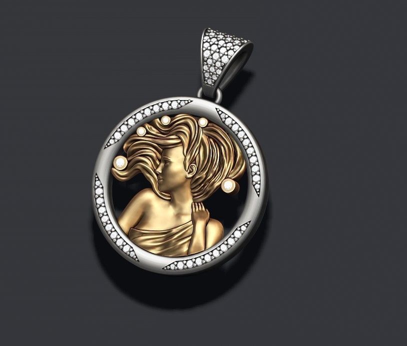 Horoscope Virgo pendant with gems 3D print model_1