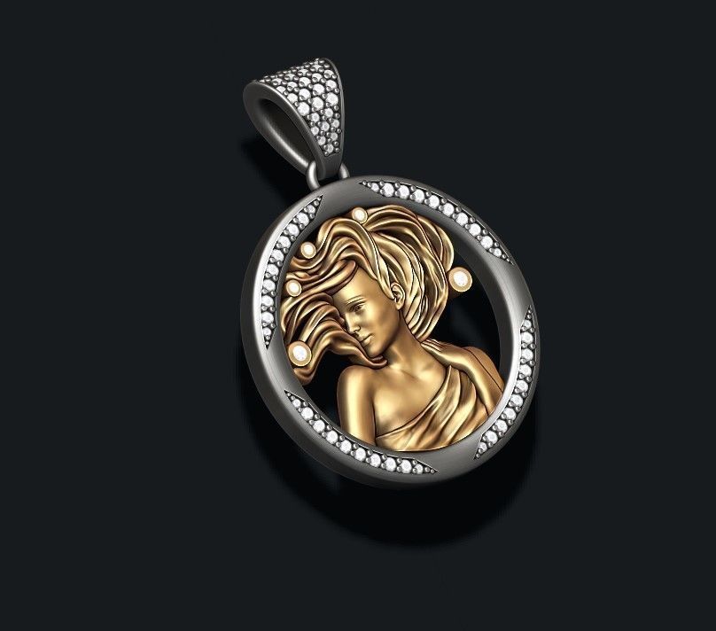 Horoscope Virgo pendant with gems 3D print model_5