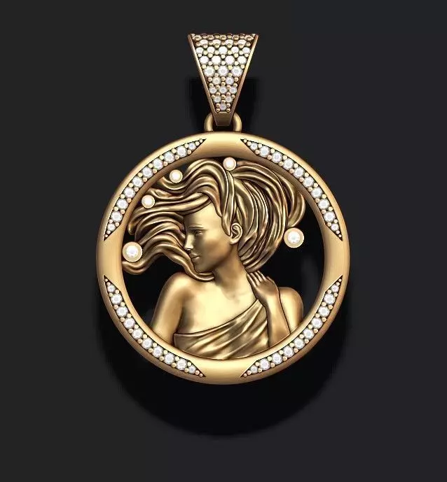 Horoscope Virgo pendant with gems 3D print model_0