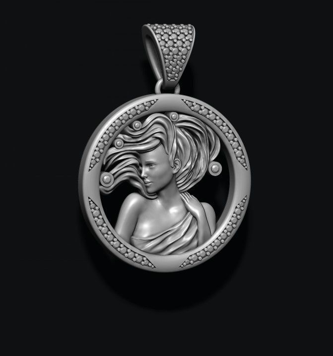 Horoscope Virgo pendant with gems 3D print model_2
