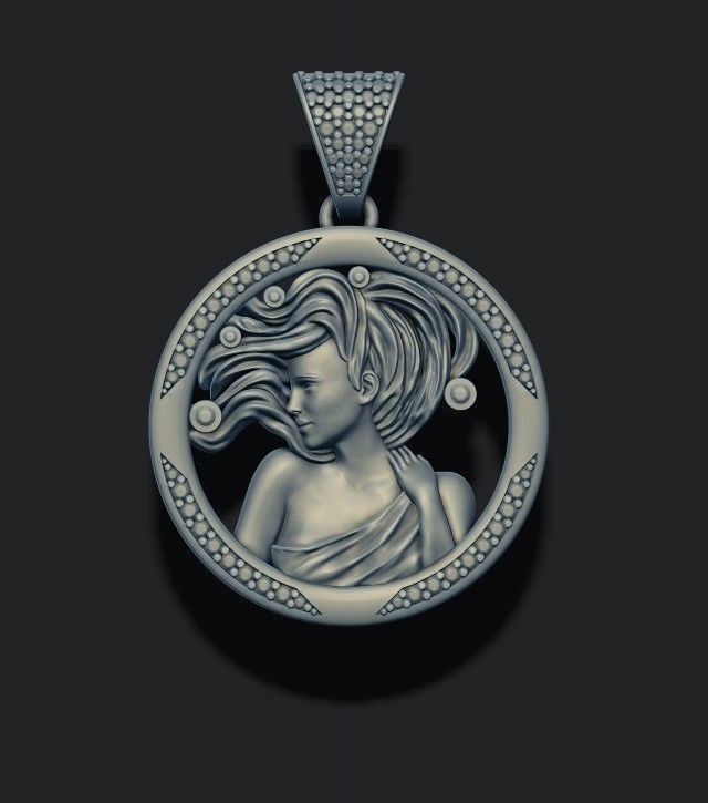 Horoscope Virgo pendant with gems 3D print model_3