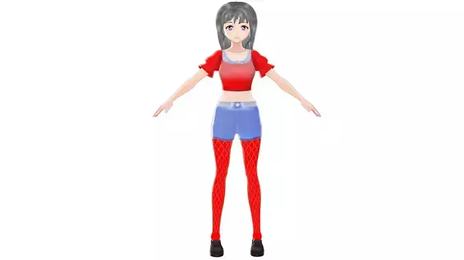 ANIME GIRL 3D MODEL RIGGED T POSE SHAPE KEYS 3D model