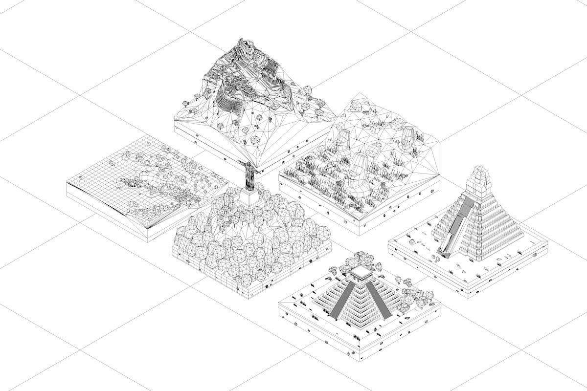 Cartoon Low Poly South America Landmarks Pack  Low-poly 3D model_9