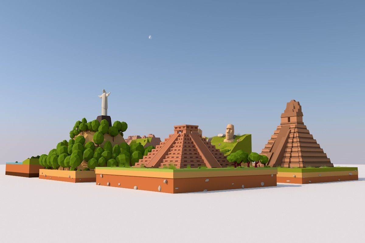 Cartoon Low Poly South America Landmarks Pack  Low-poly 3D model_2