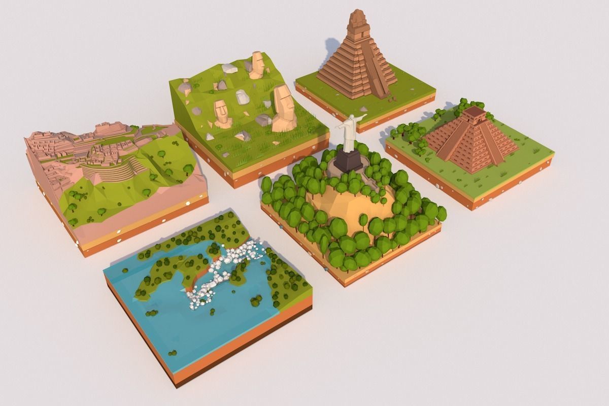 Cartoon Low Poly South America Landmarks Pack  Low-poly 3D model_6