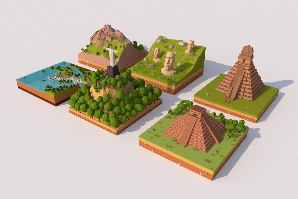 Cartoon Low Poly South America Landmarks Pack  Low-poly 3D model_1