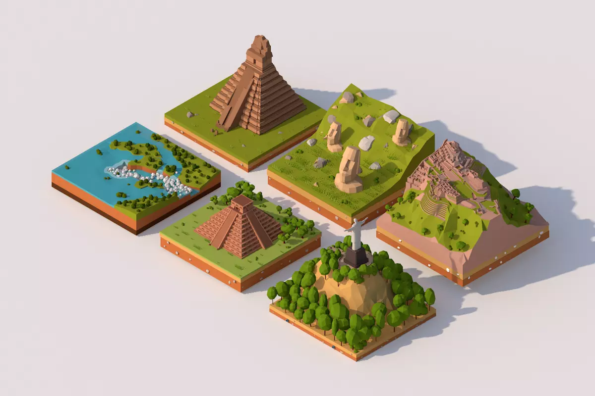 Cartoon Low Poly South America Landmarks Pack  Low-poly 3D model_0