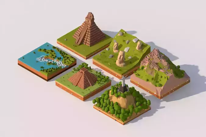 Cartoon Low Poly South America Landmarks Pack  Low-poly 3D model