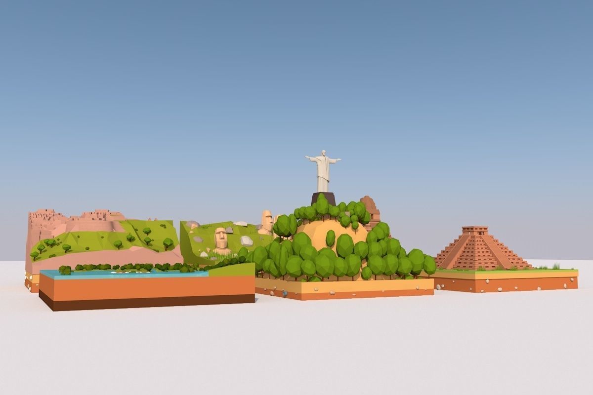 Cartoon Low Poly South America Landmarks Pack  Low-poly 3D model_5