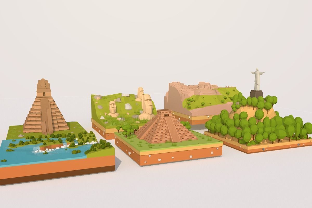 Cartoon Low Poly South America Landmarks Pack  Low-poly 3D model_4
