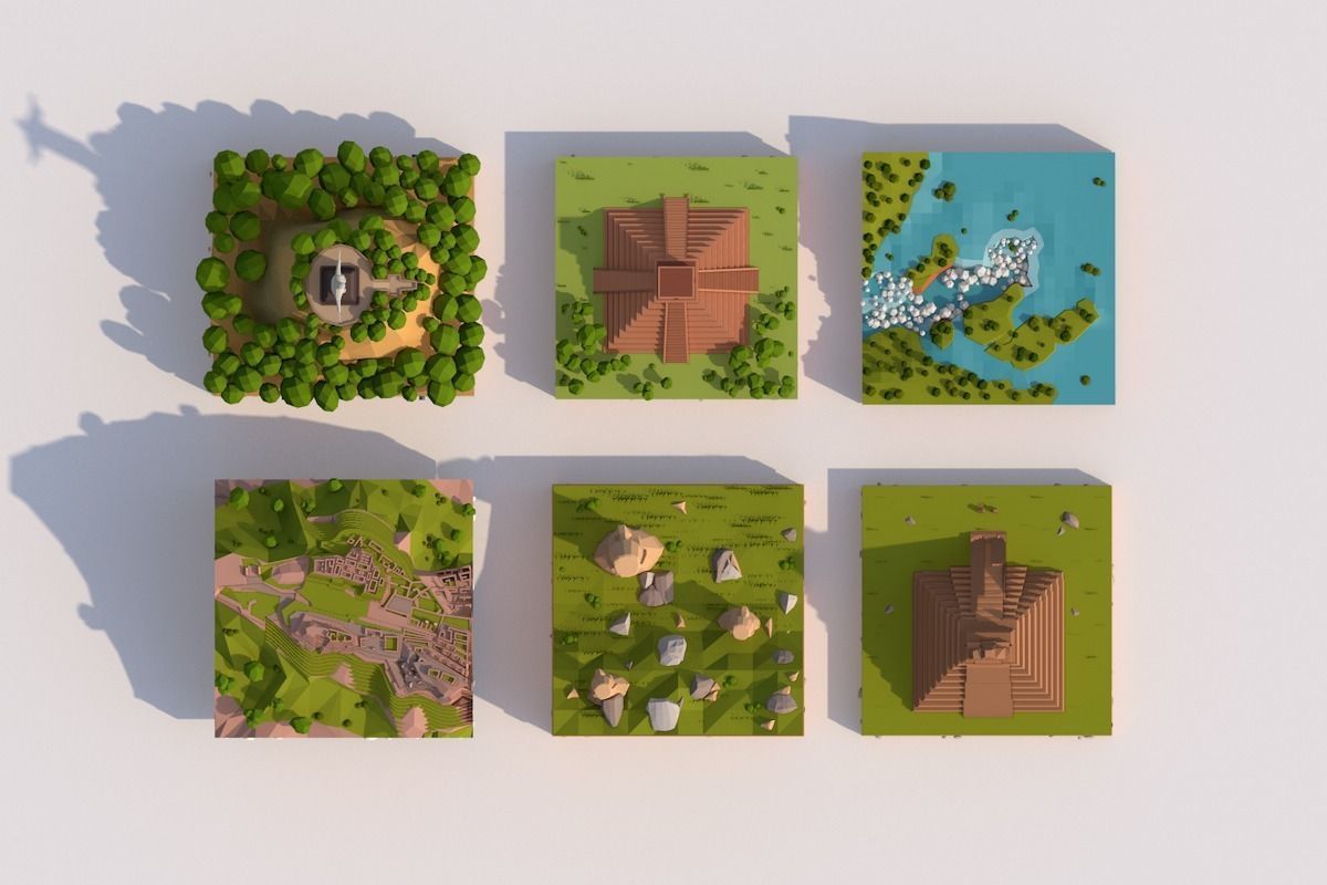 Cartoon Low Poly South America Landmarks Pack  Low-poly 3D model_3