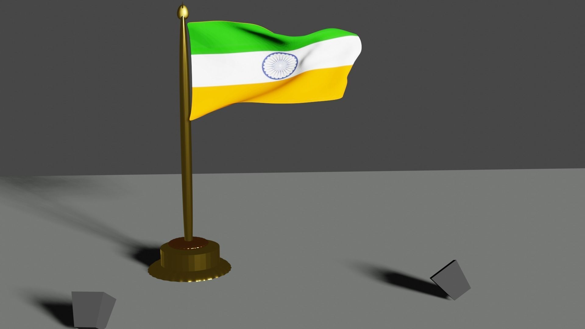 Golden Indian flag with sound and animation Low-poly 3D model_4