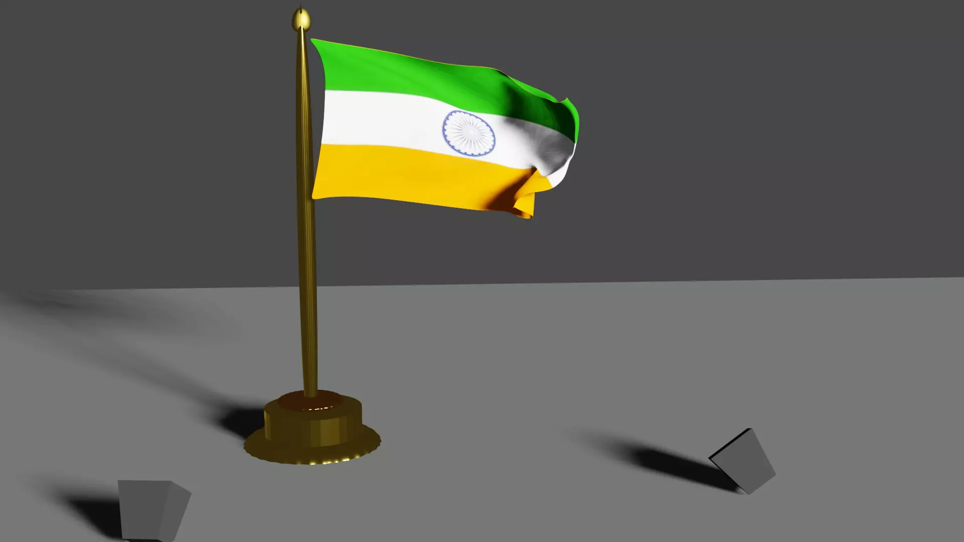 Golden Indian flag with sound and animation Low-poly 3D model_0