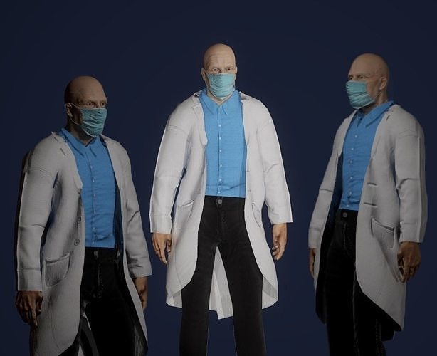 Old Doctor Game ready Rigged   3d Model   Low-poly 3D model
