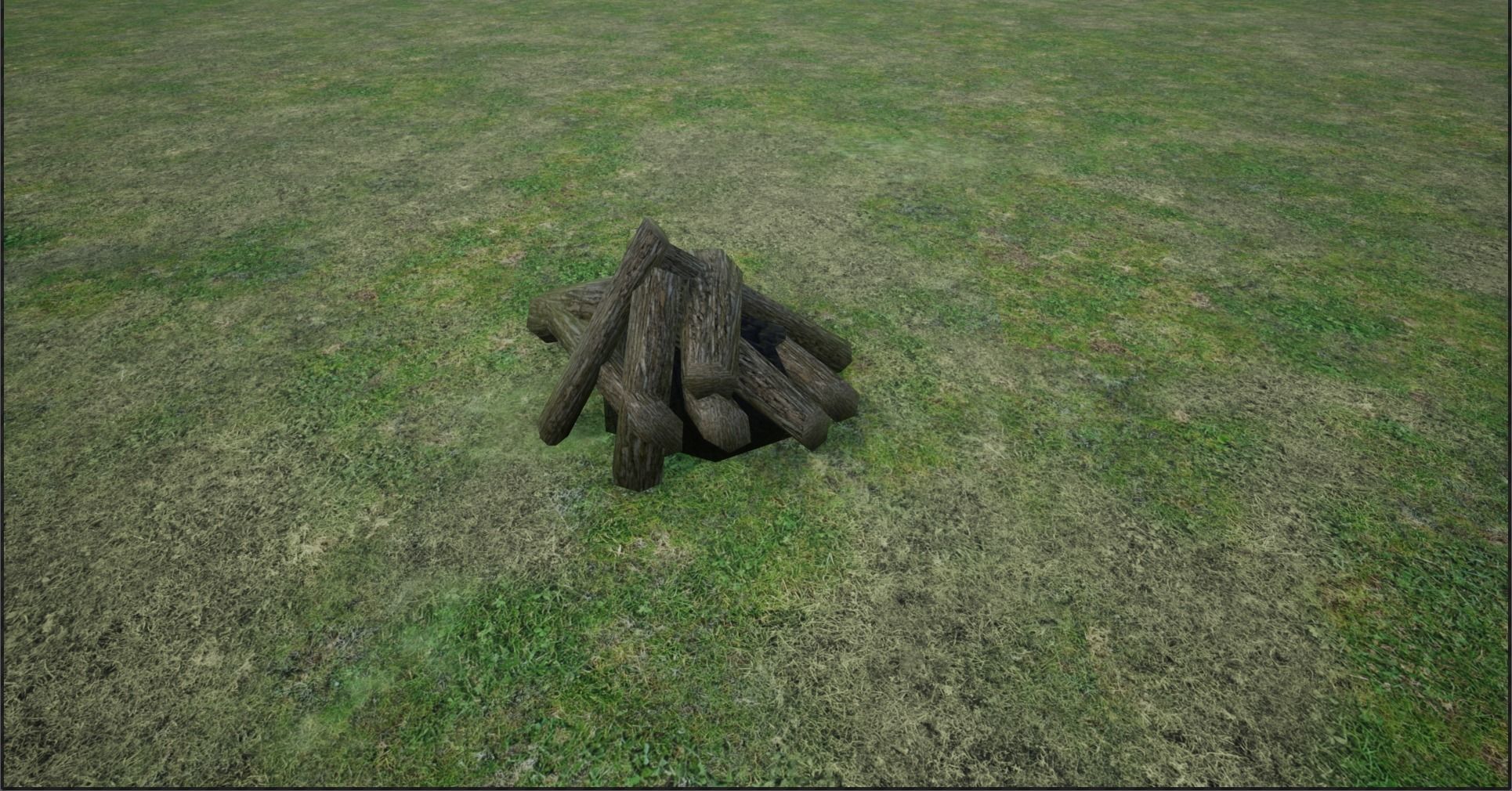 Lowpoly Campfires fire pit in middle of grassy field Low-poly 3D model_21