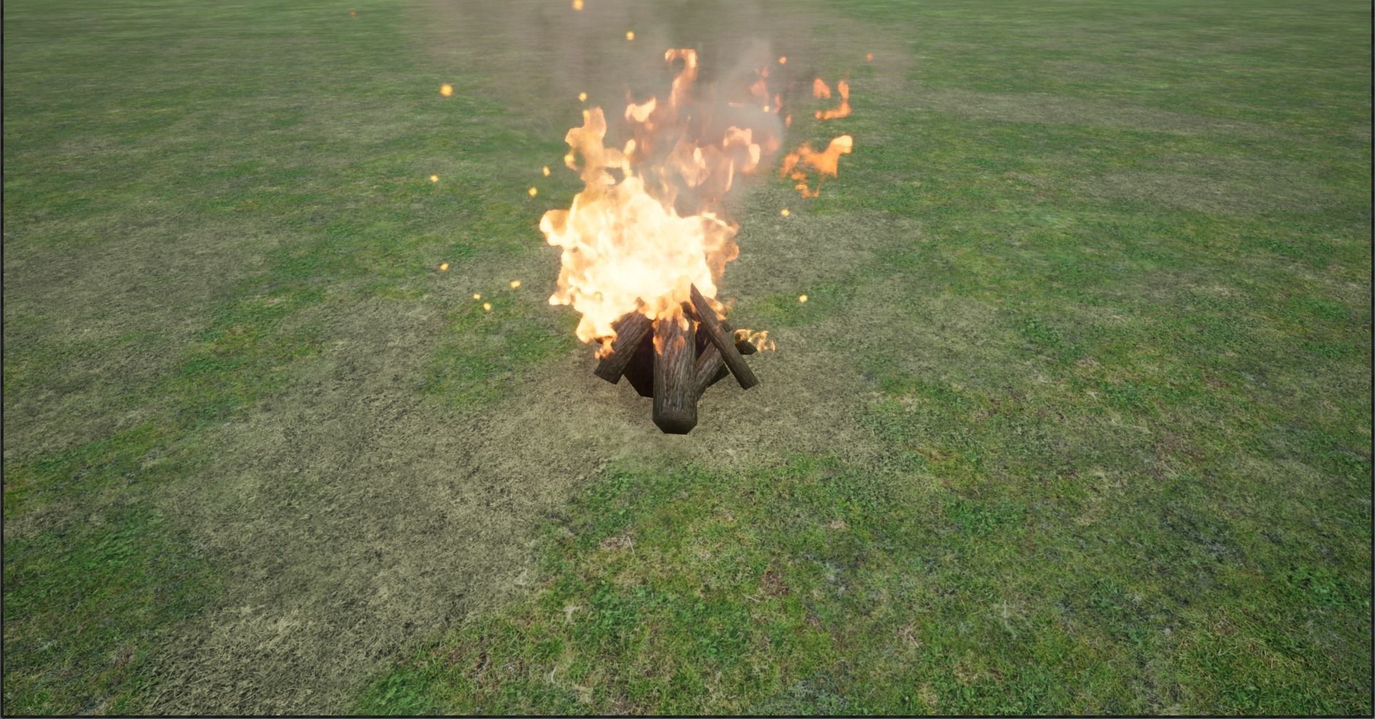 Lowpoly Campfires fire pit in middle of grassy field Low-poly 3D model_11