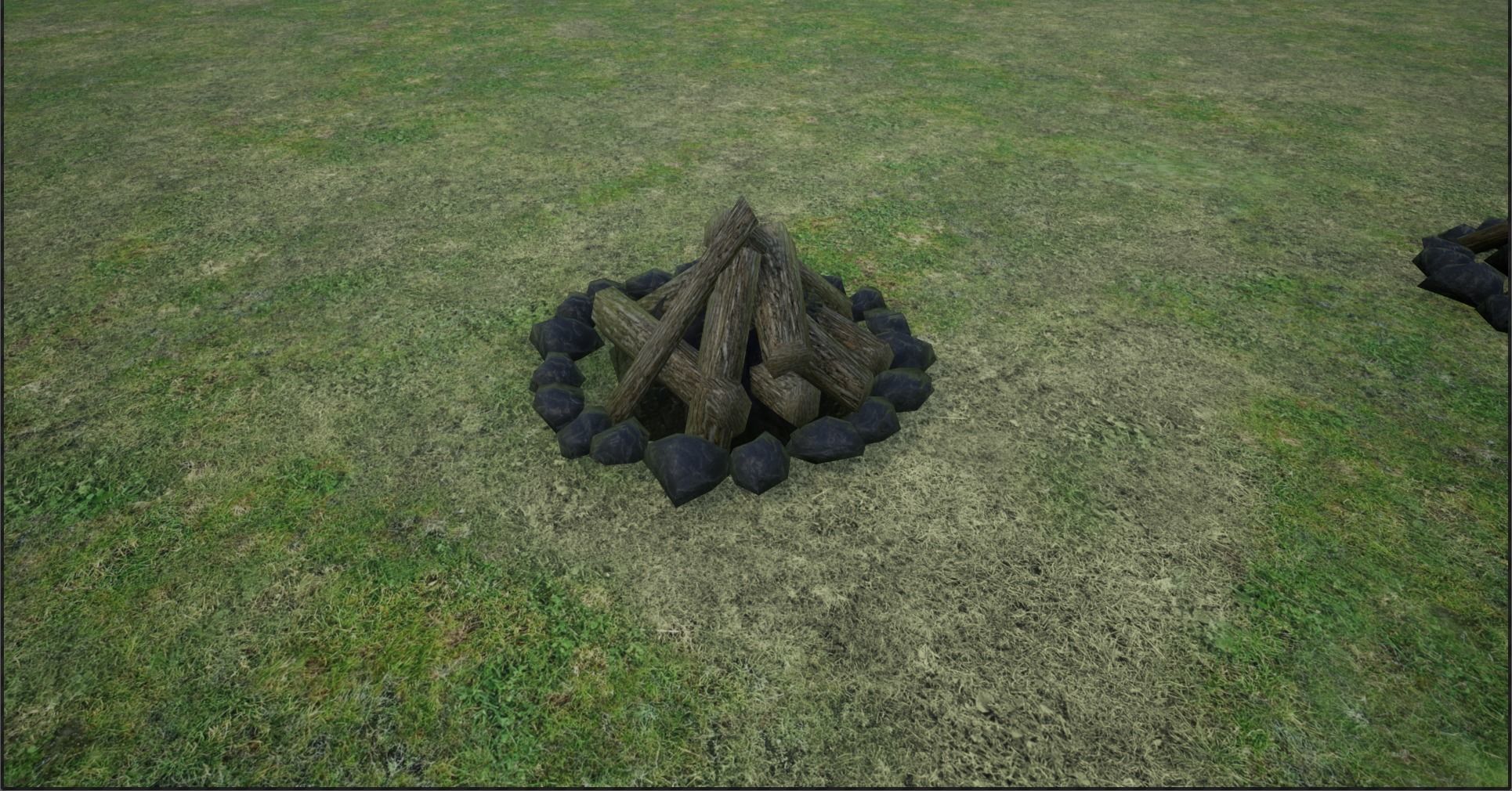 Lowpoly Campfires fire pit in middle of grassy field Low-poly 3D model_31