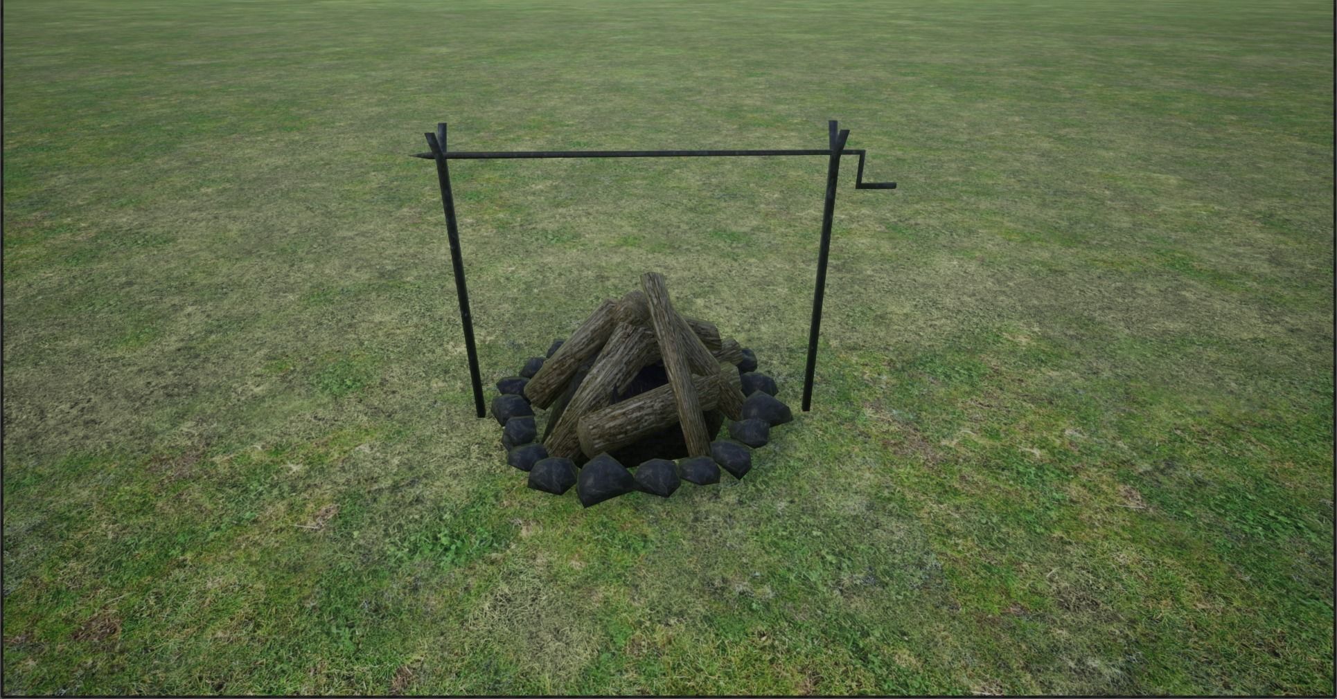 Lowpoly Campfires fire pit in middle of grassy field Low-poly 3D model_29