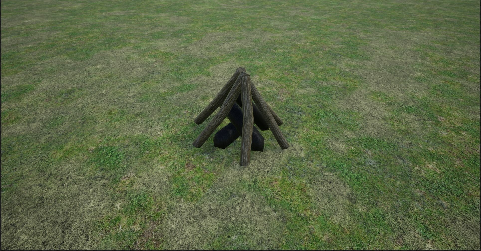 Lowpoly Campfires fire pit in middle of grassy field Low-poly 3D model_19