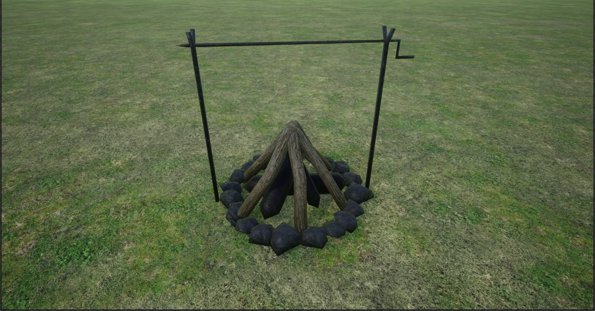 Lowpoly Campfires fire pit in middle of grassy field Low-poly 3D model_28