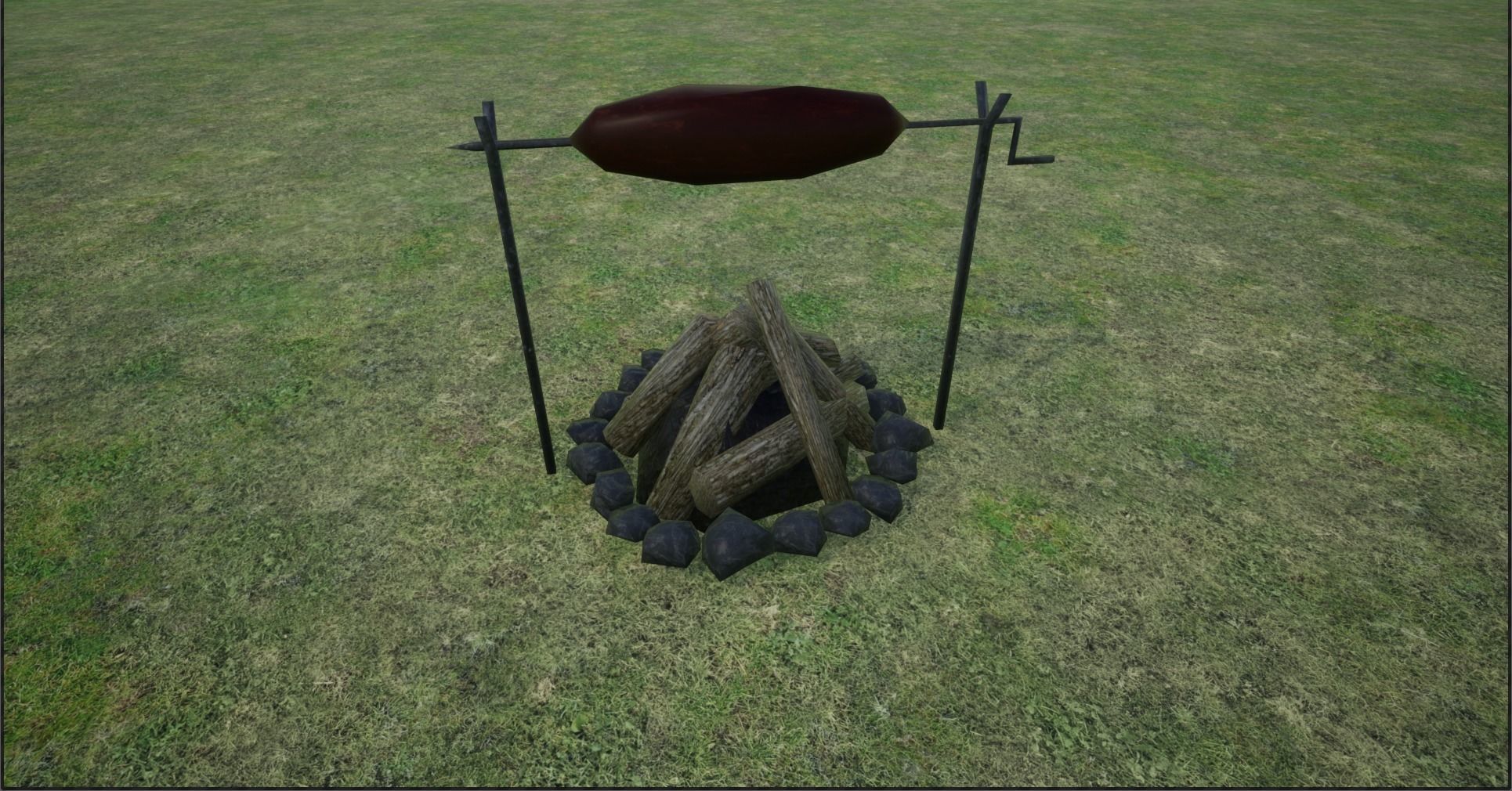 Lowpoly Campfires fire pit in middle of grassy field Low-poly 3D model_27