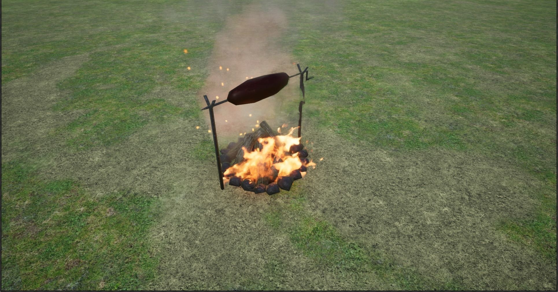 Lowpoly Campfires fire pit in middle of grassy field Low-poly 3D model_16