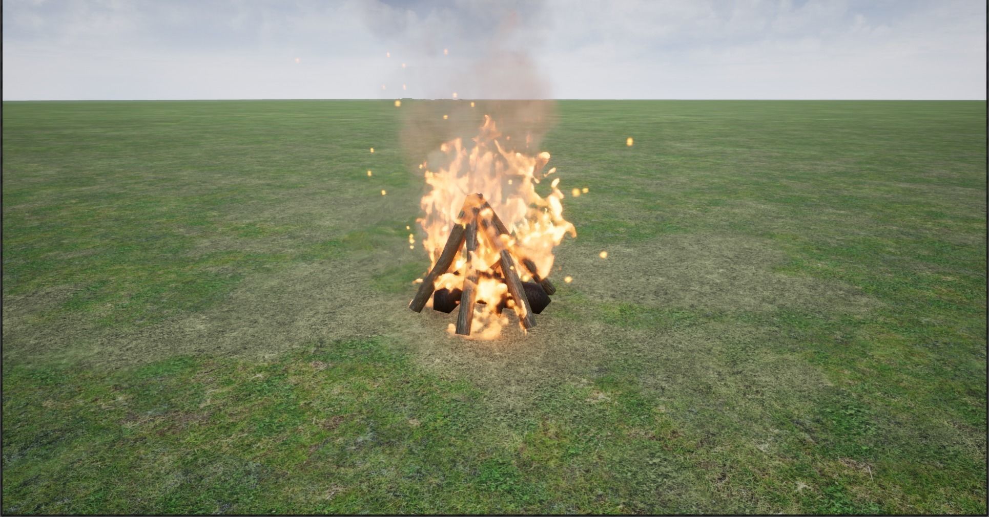 Lowpoly Campfires fire pit in middle of grassy field Low-poly 3D model_9