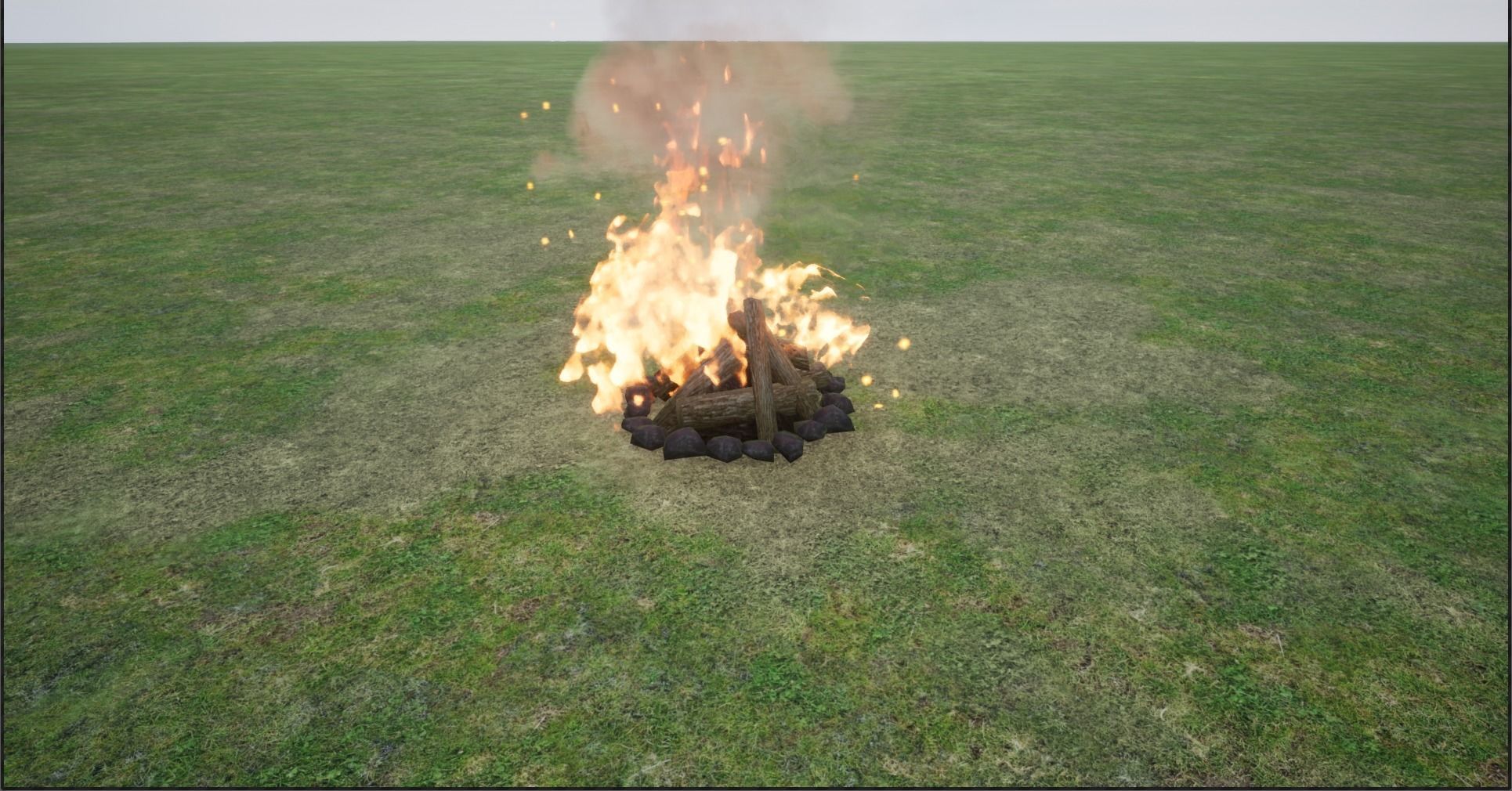 Lowpoly Campfires fire pit in middle of grassy field Low-poly 3D model_12