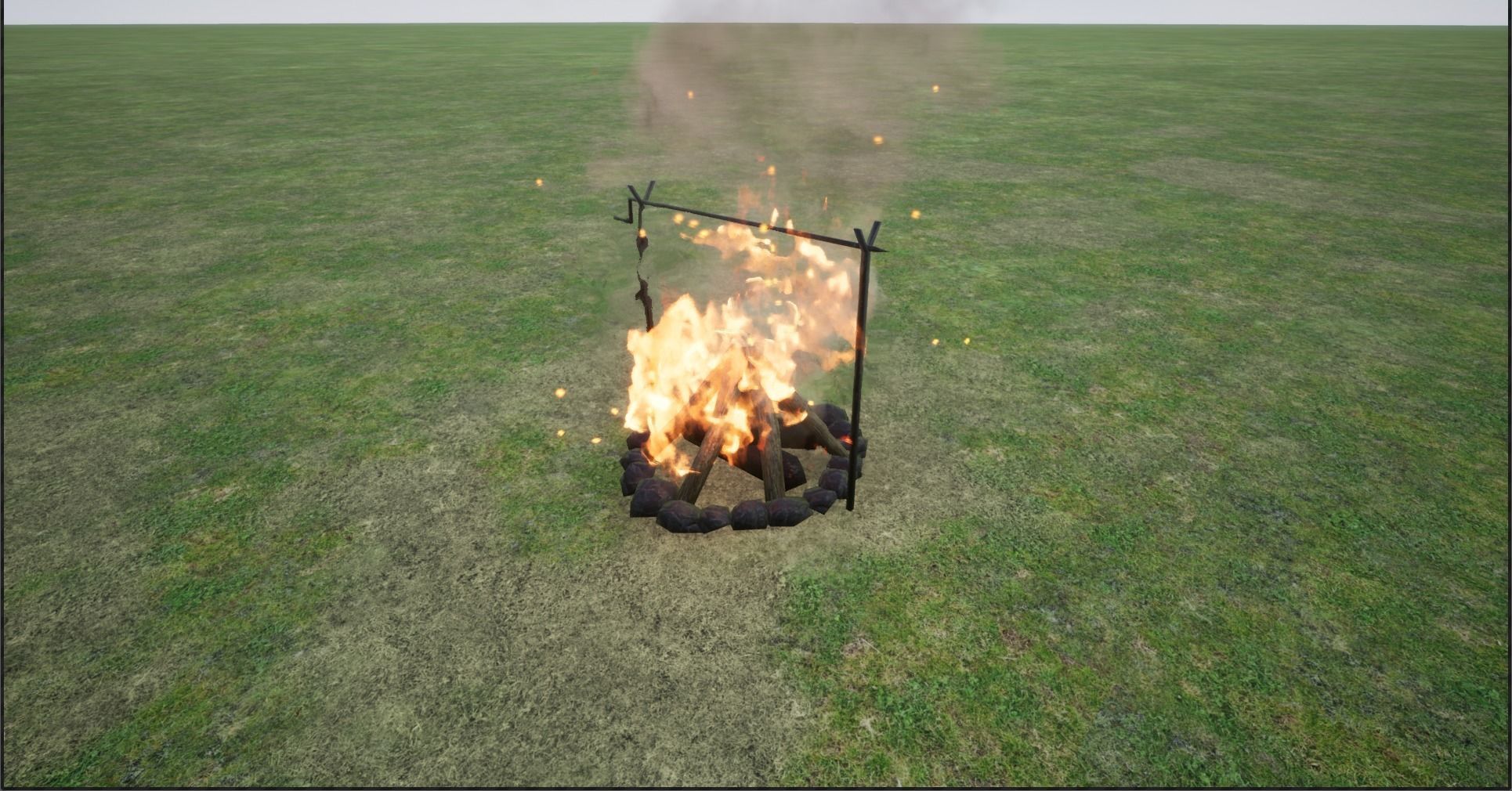 Lowpoly Campfires fire pit in middle of grassy field Low-poly 3D model_13