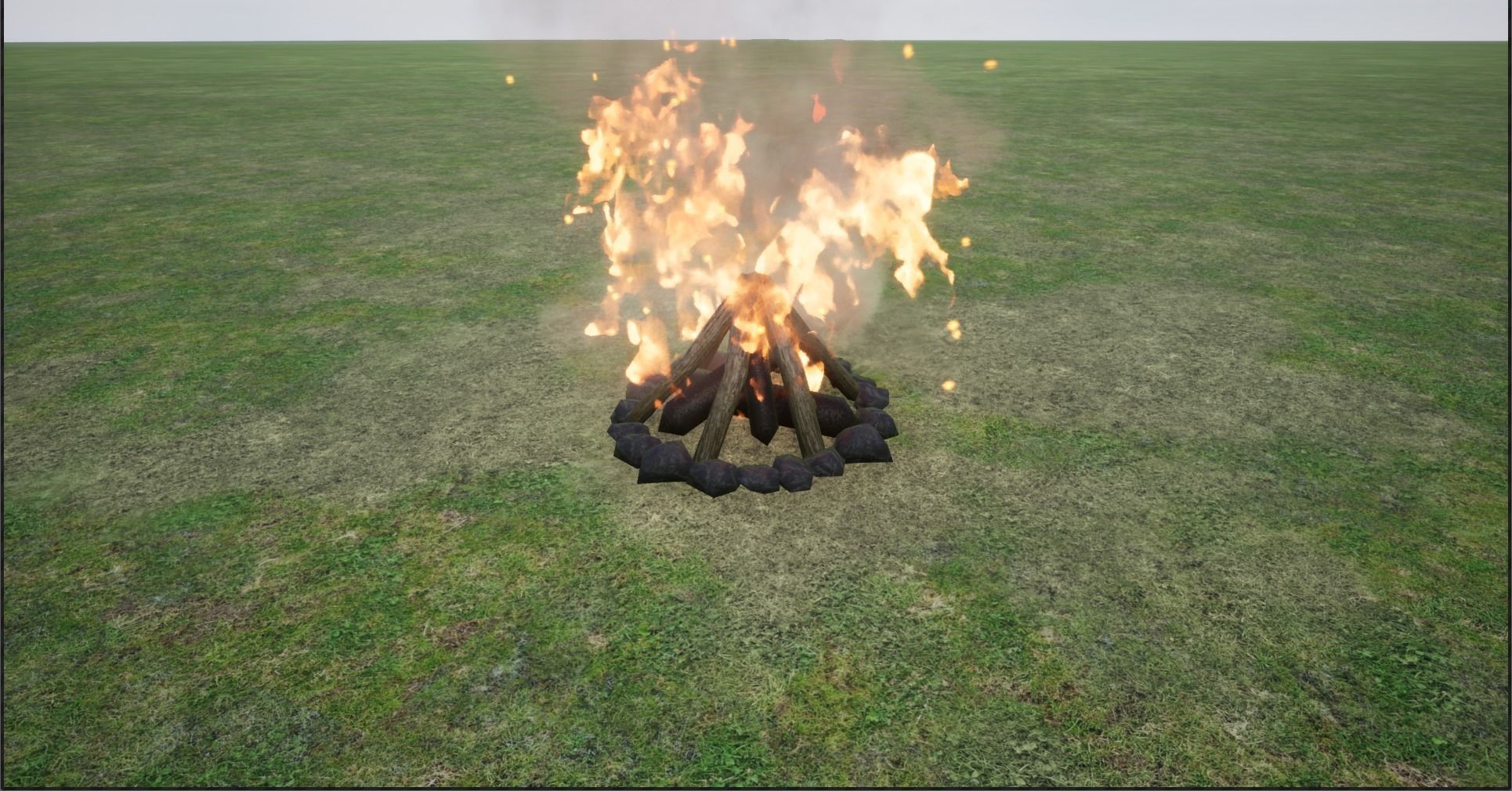Lowpoly Campfires fire pit in middle of grassy field Low-poly 3D model_10