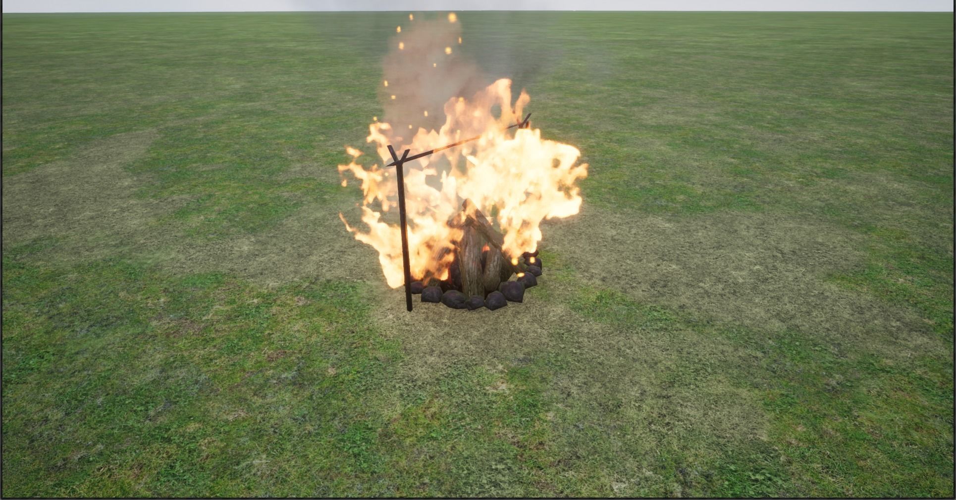 Lowpoly Campfires fire pit in middle of grassy field Low-poly 3D model_14