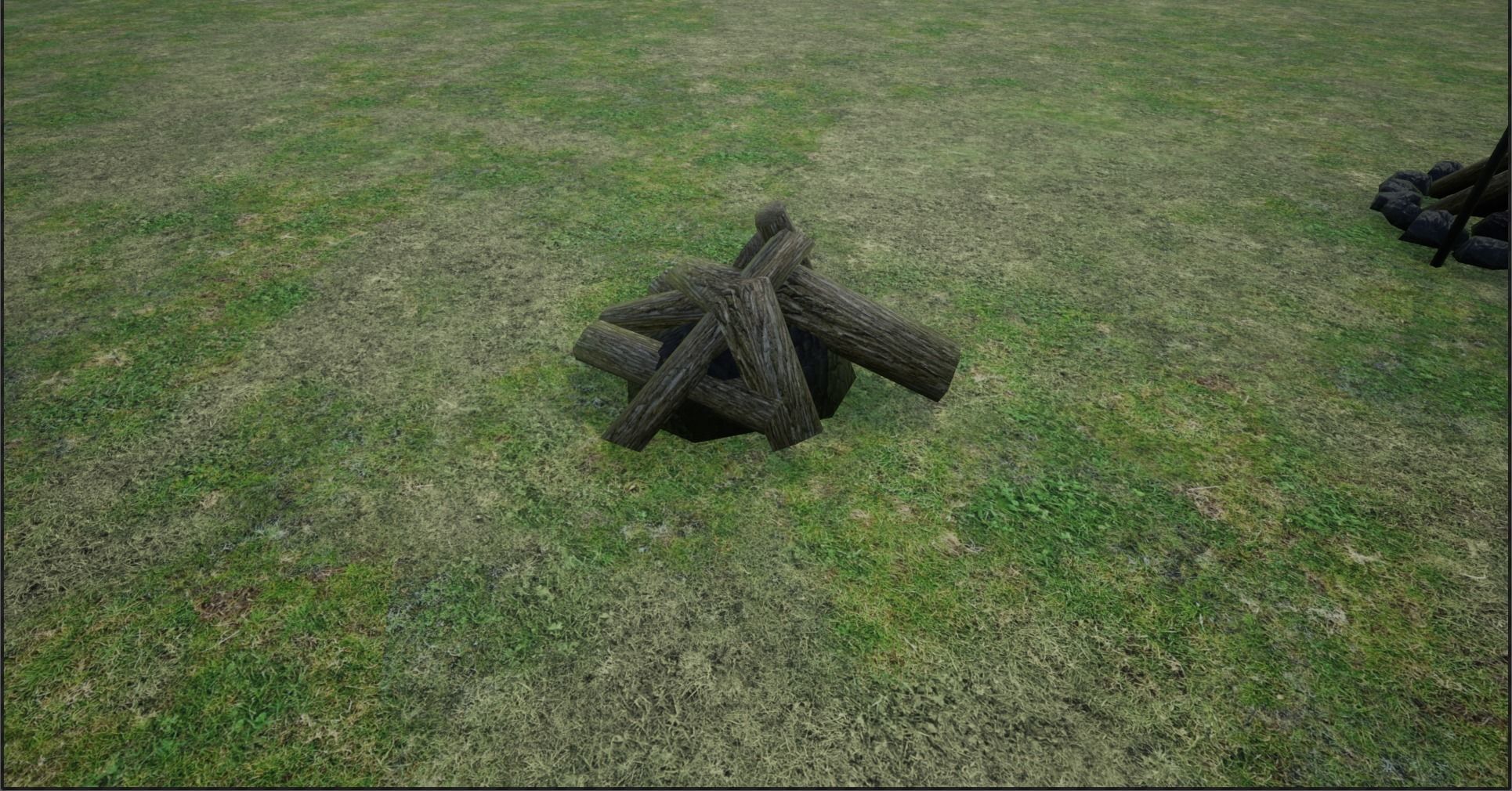 Lowpoly Campfires fire pit in middle of grassy field Low-poly 3D model_20