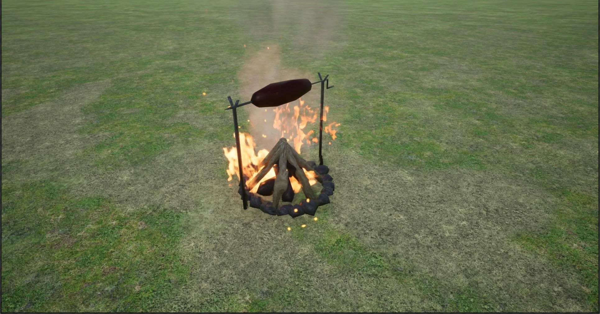 Lowpoly Campfires fire pit in middle of grassy field Low-poly 3D model_15