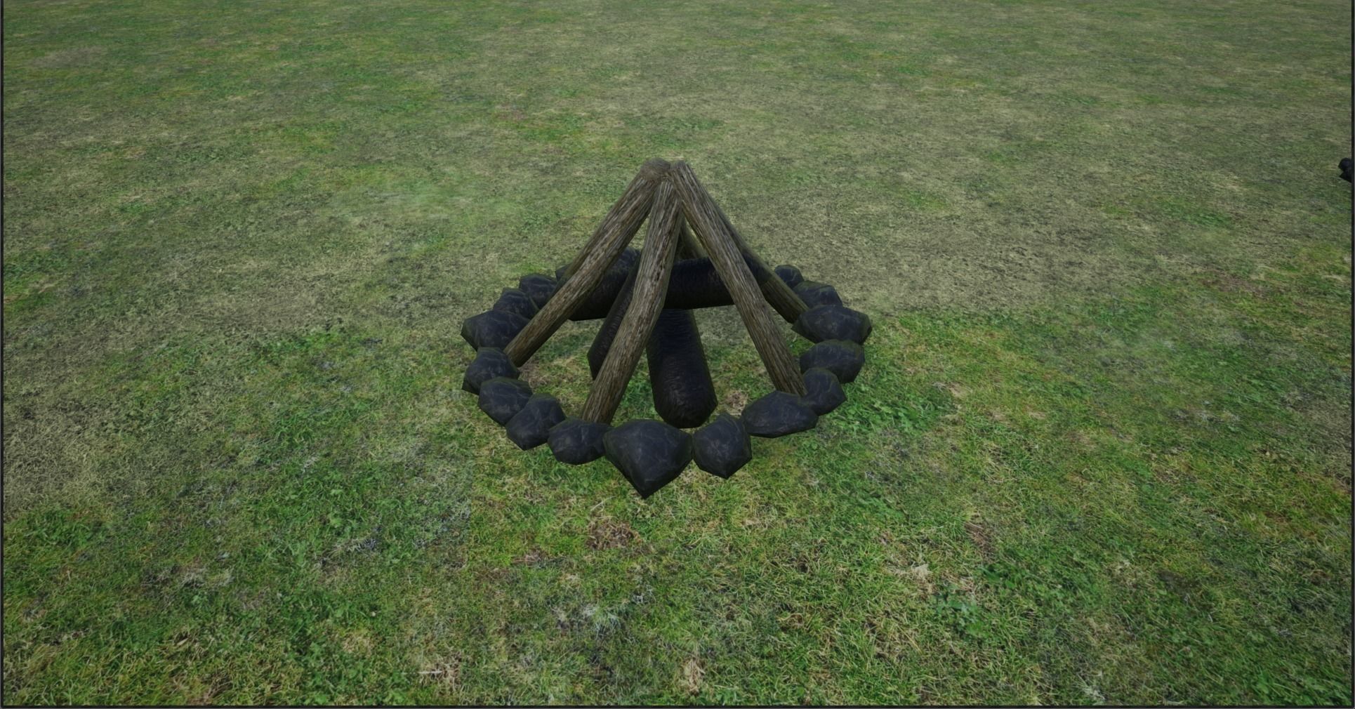 Lowpoly Campfires fire pit in middle of grassy field Low-poly 3D model_30