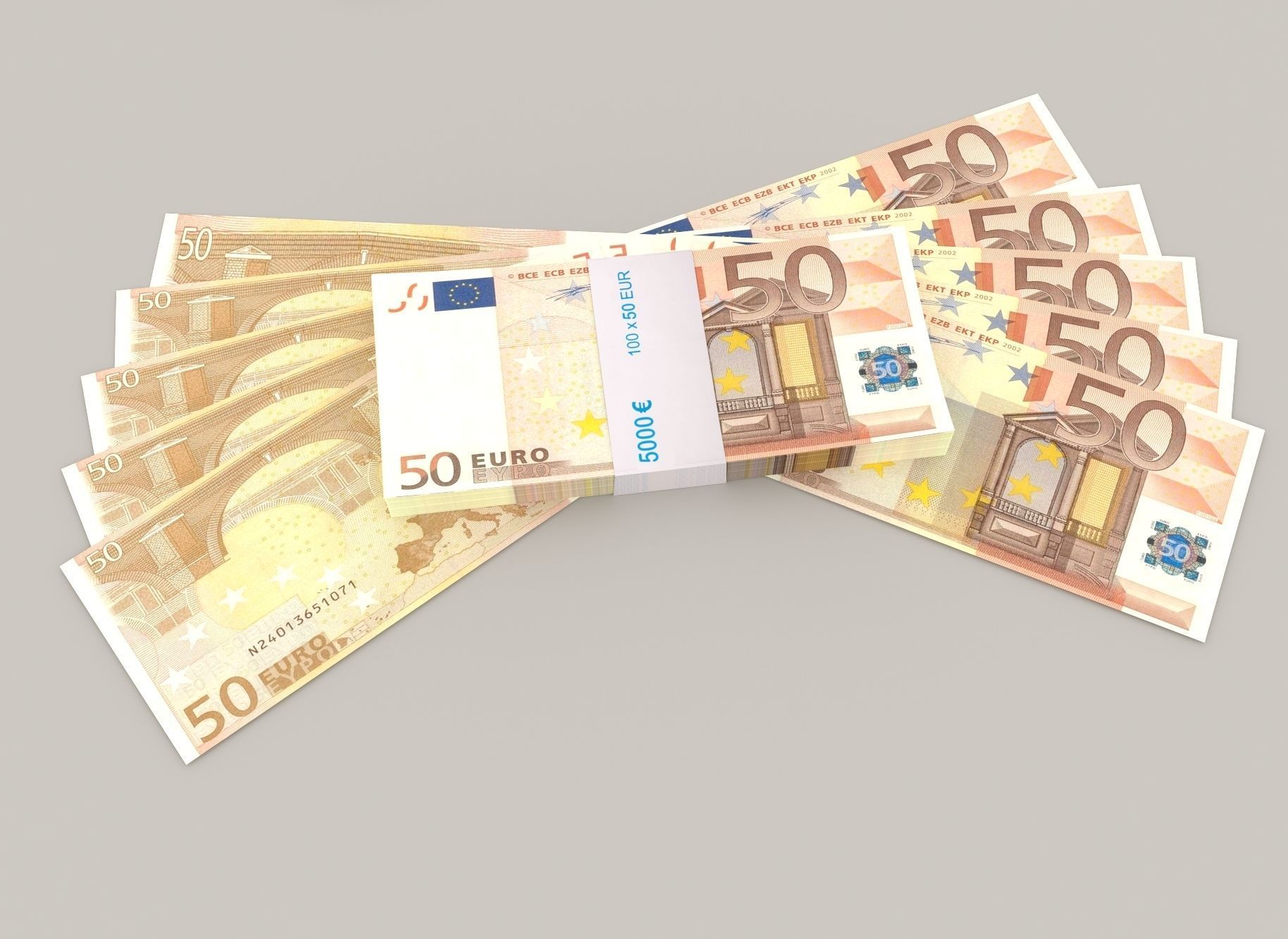 50 euro banknote packs 3D model_1