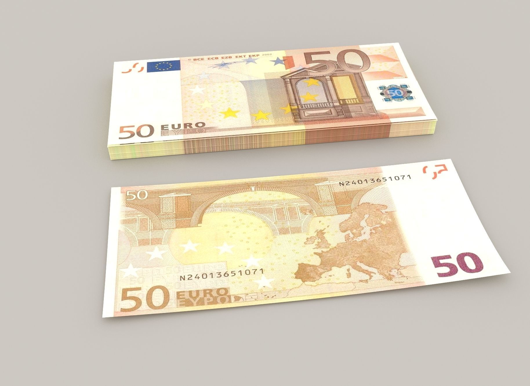 50 euro banknote packs 3D model_2