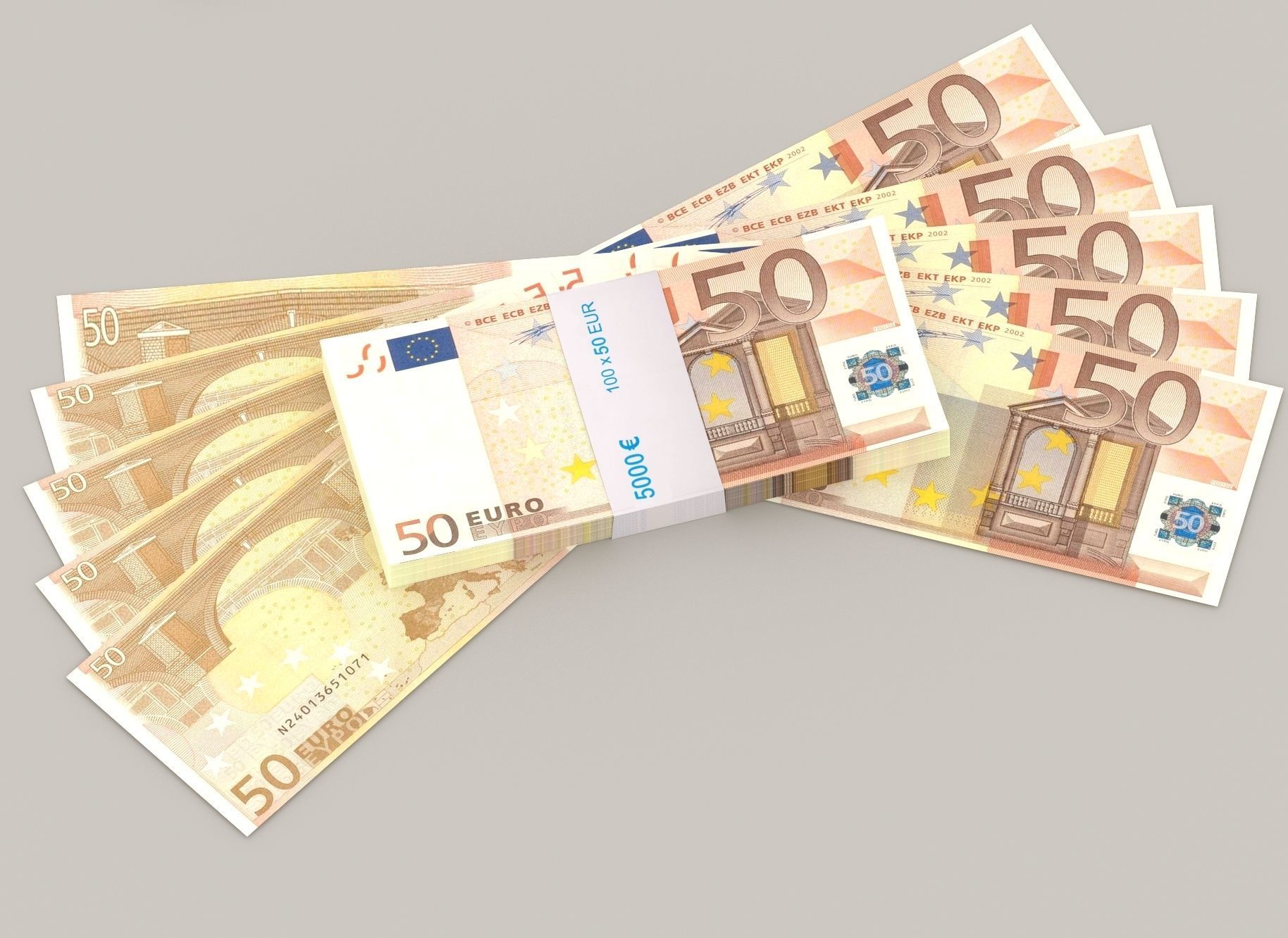 50 euro banknote packs 3D model_5