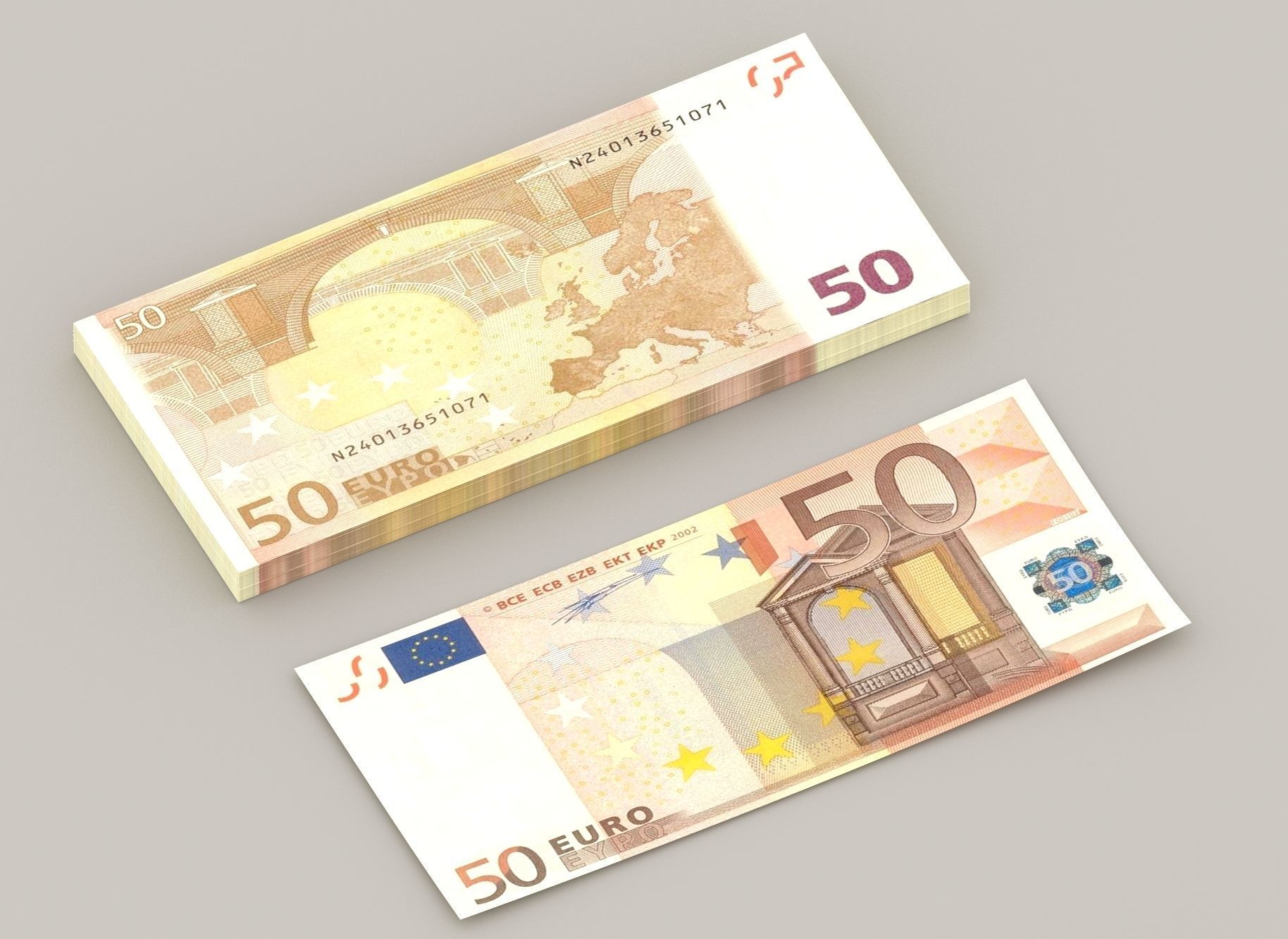 50 euro banknote packs 3D model_3