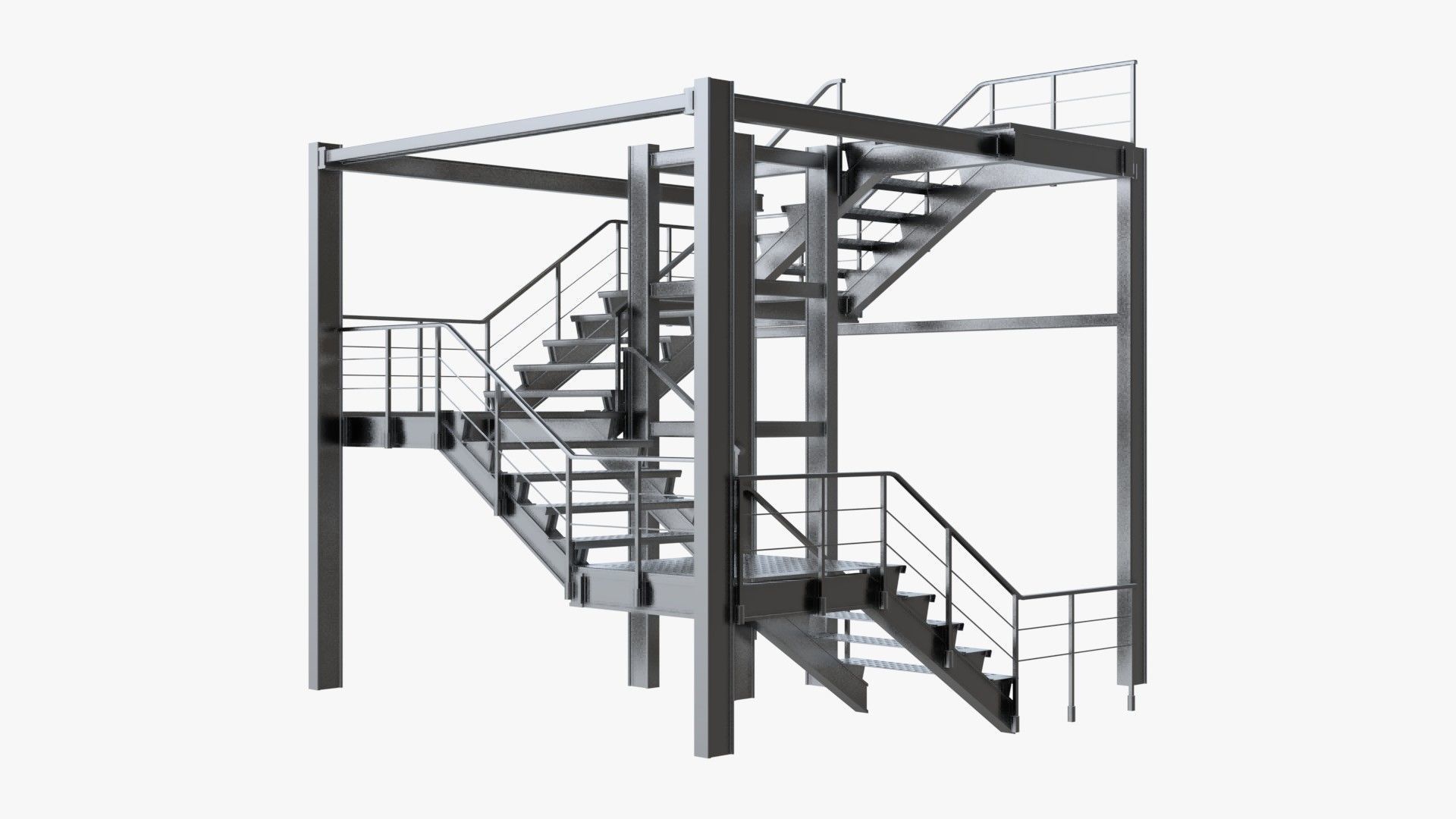 Modular Industrial Staircase 3D model_3