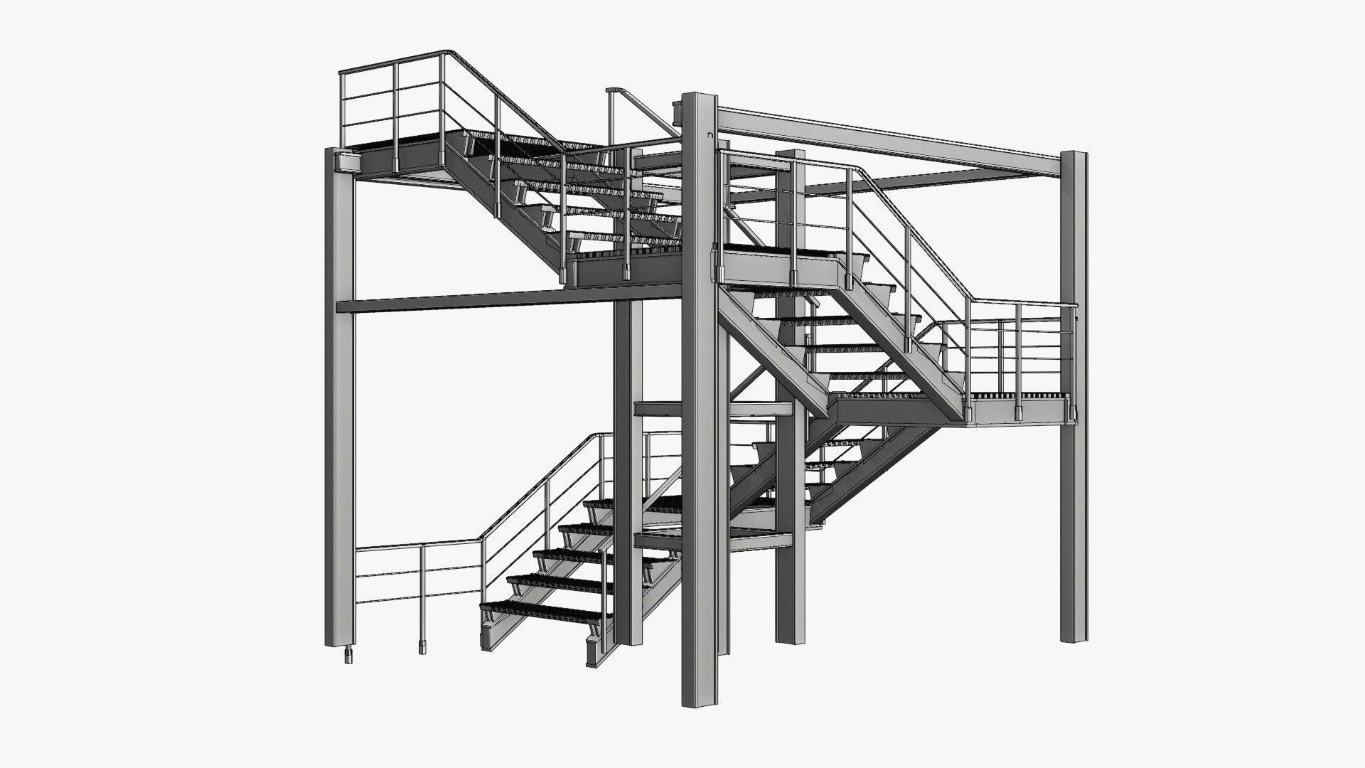 Modular Industrial Staircase 3D model_6