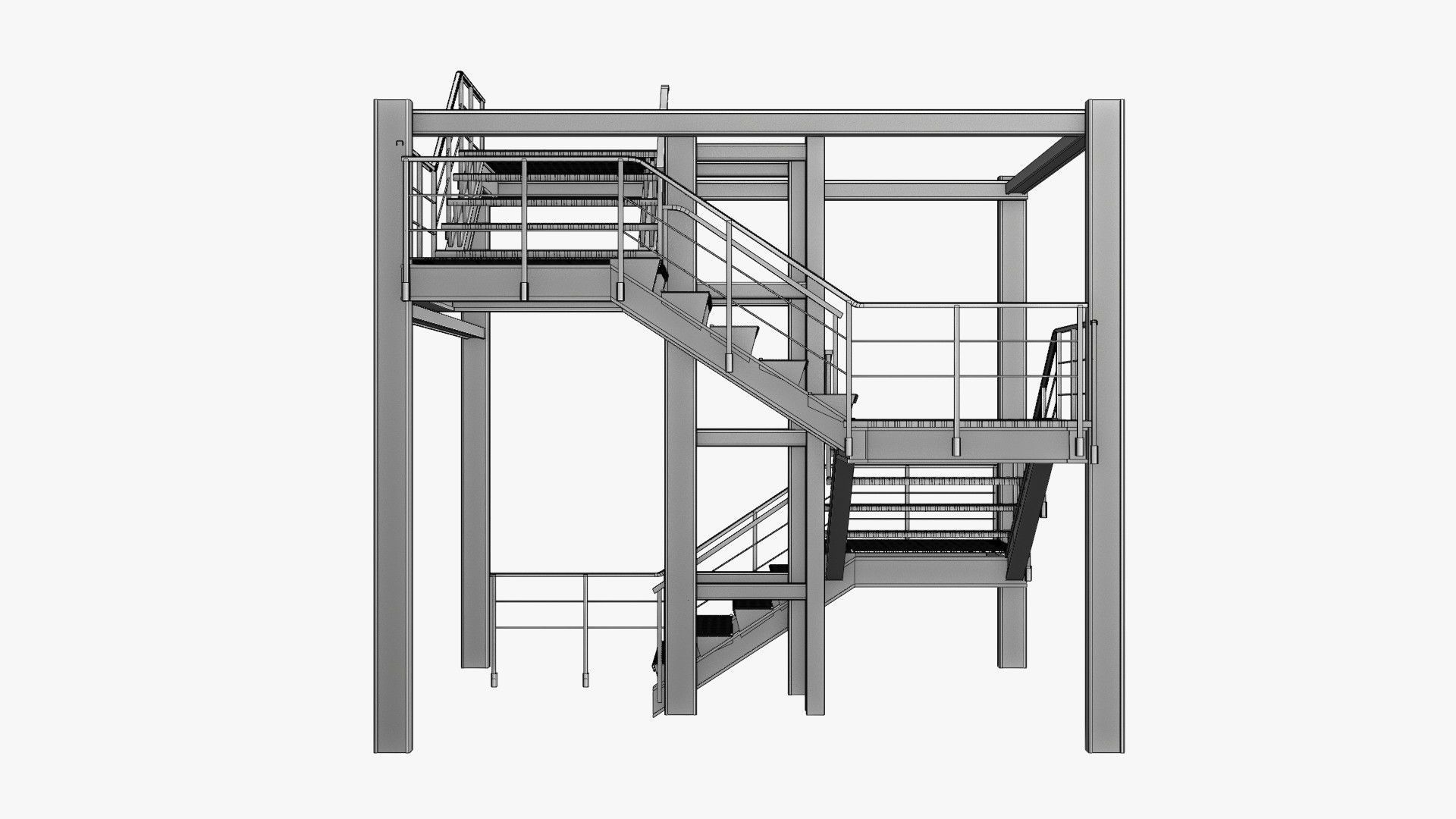 Modular Industrial Staircase 3D model_4
