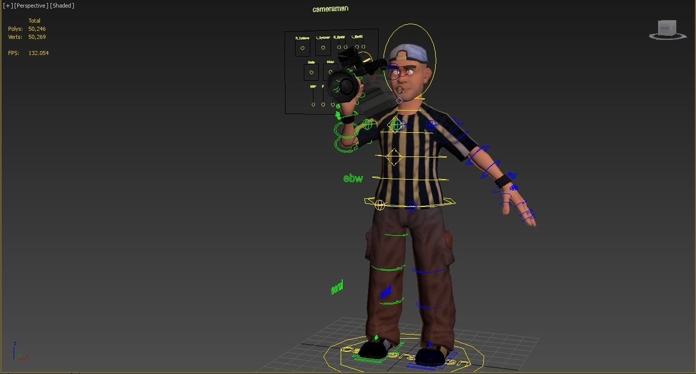 camera man cartoon rigged character 3D model_2