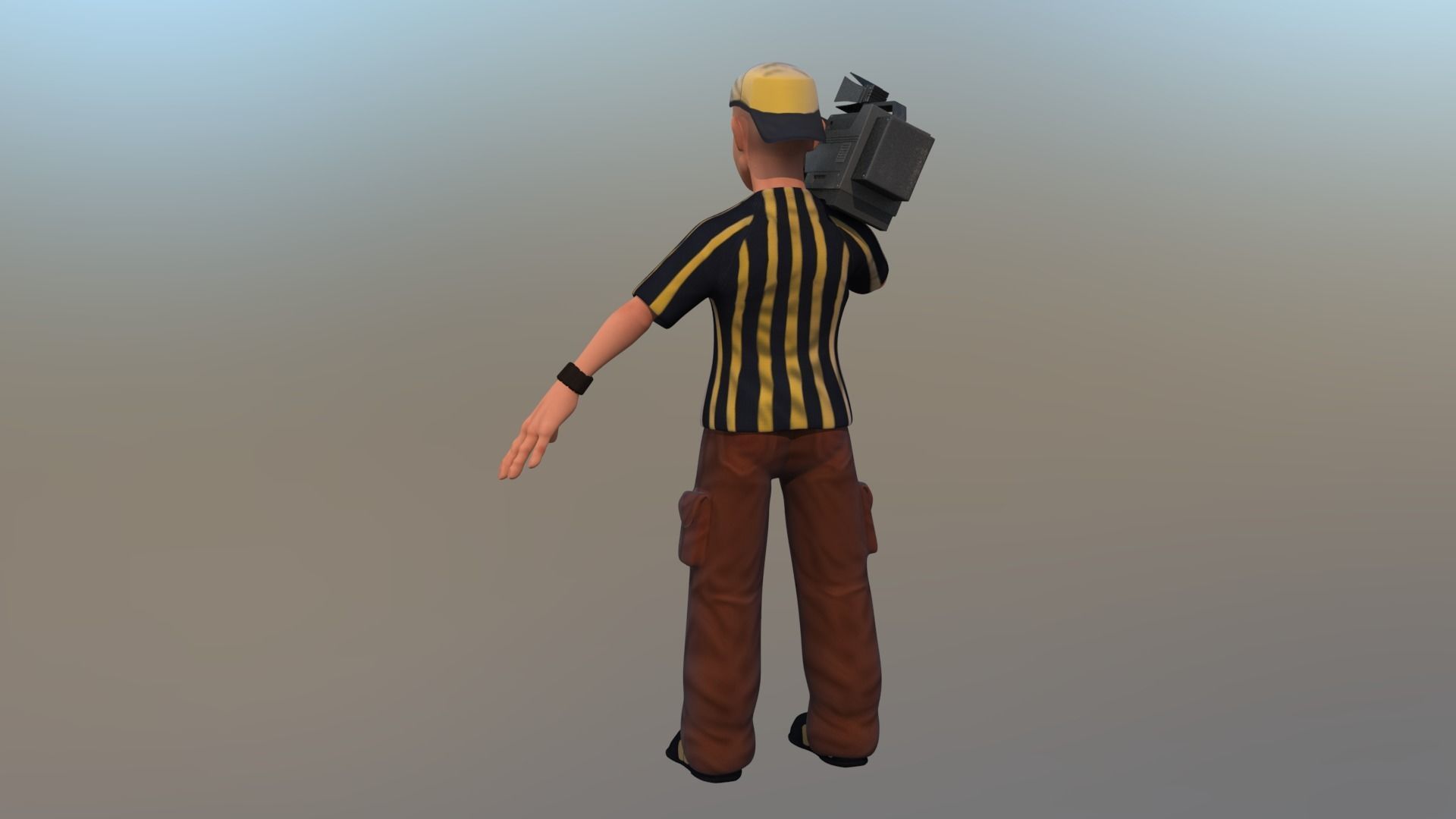 camera man cartoon rigged character 3D model_3