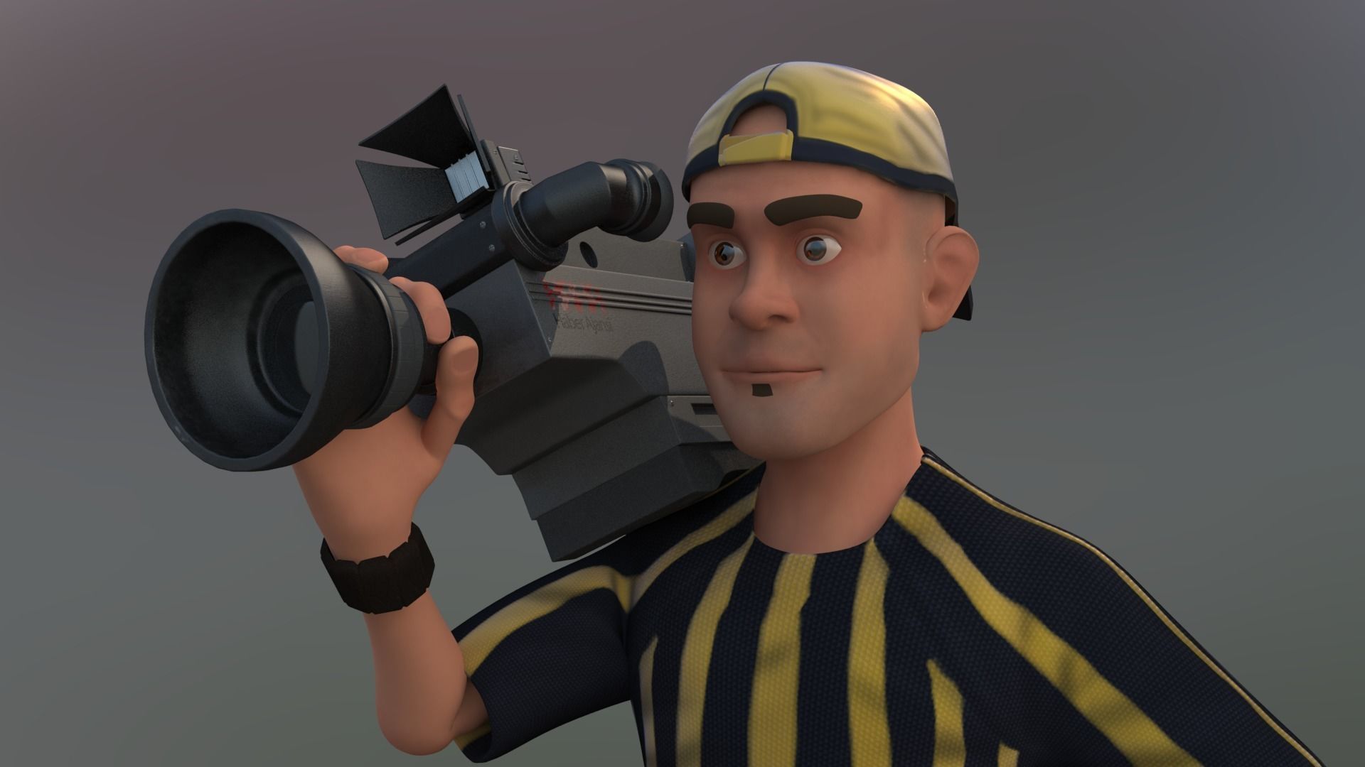 camera man cartoon rigged character 3D model_4