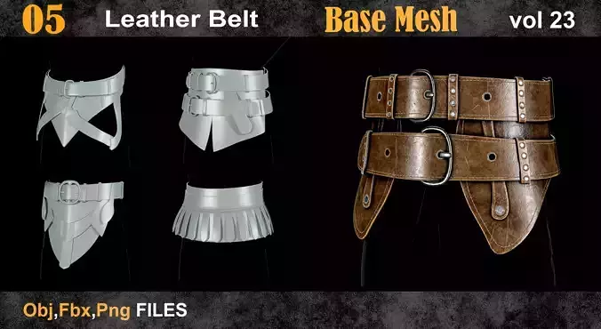 5 Leather Belt Models  Base Mesh Vol 23 Low-poly 3D model