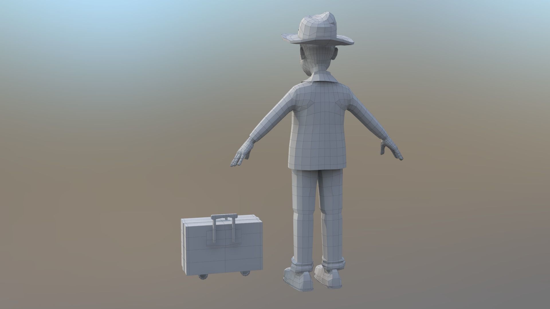 passenger  man with suitcase rigged cartoon character 3D model_6