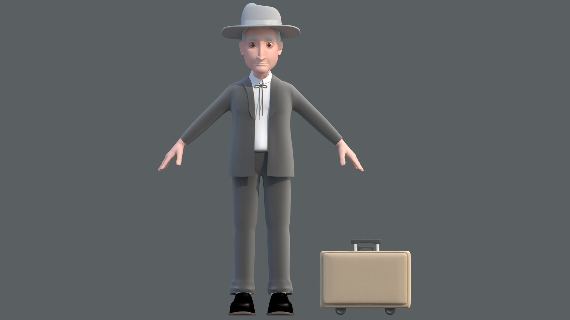 passenger  man with suitcase rigged cartoon character 3D model_3