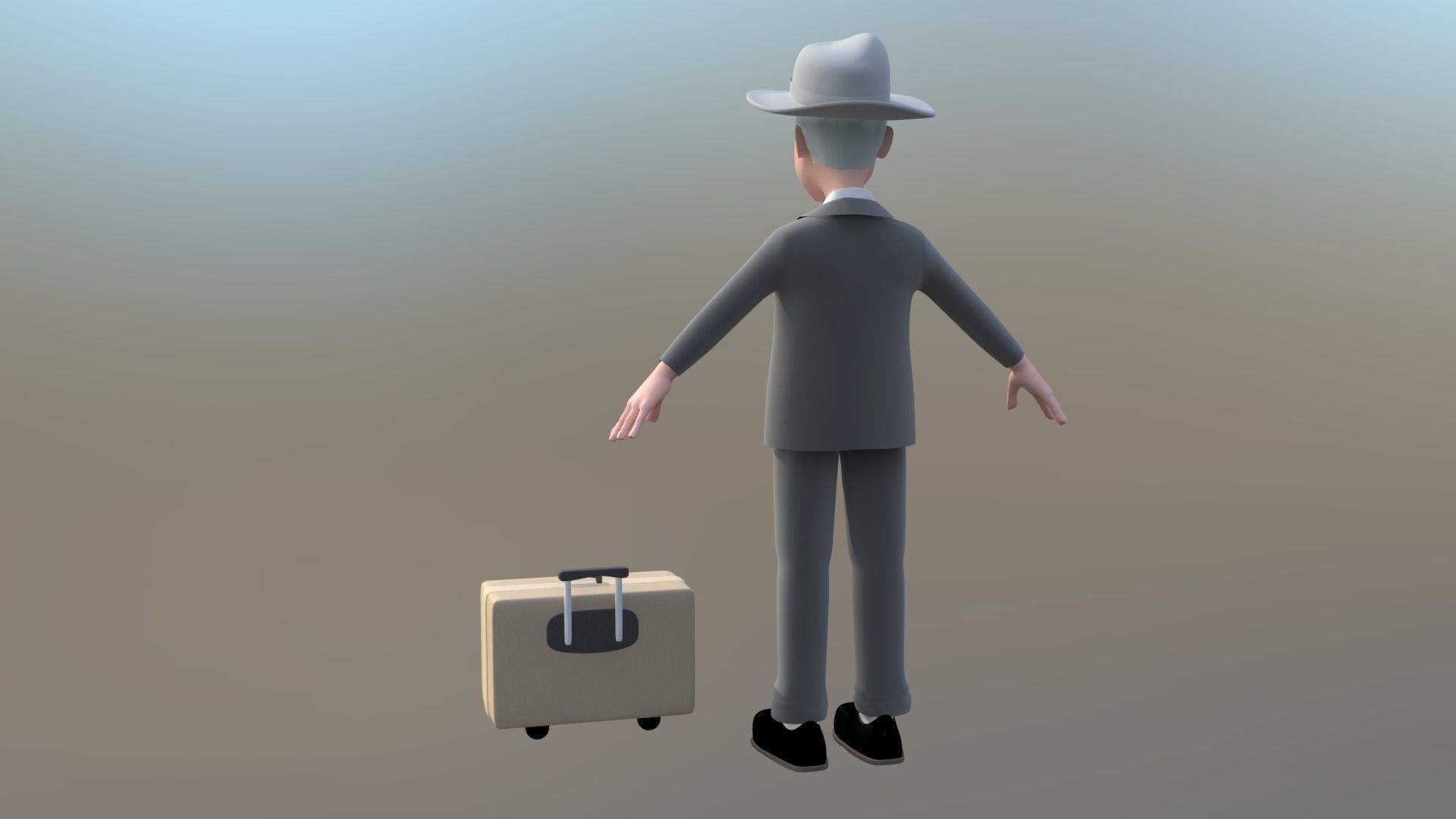 passenger  man with suitcase rigged cartoon character 3D model_4