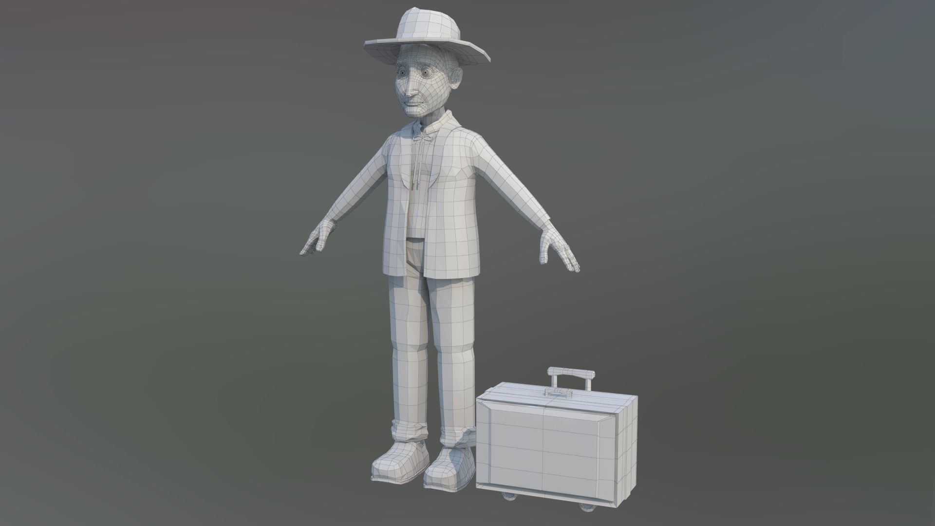 passenger  man with suitcase rigged cartoon character 3D model_5