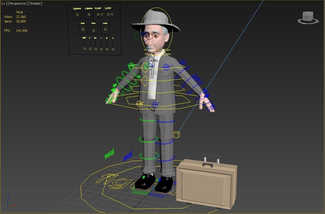 passenger  man with suitcase rigged cartoon character 3D model_2